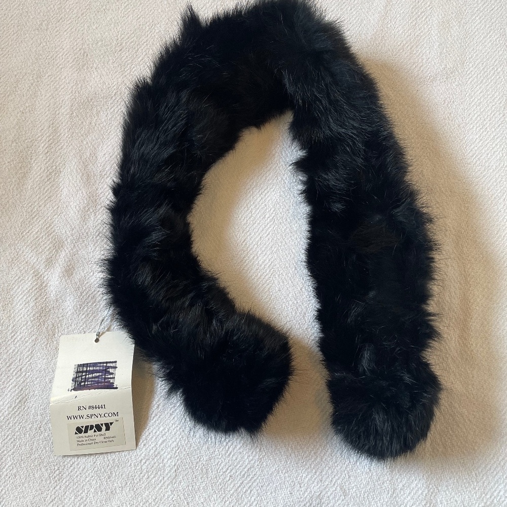 Rabbit Fur Scarf Black Ladder Pom Pom Neck Wrap Scarf